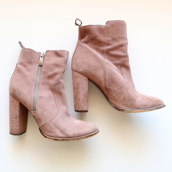 Steve Madden Roooler Beige Suede Leather Block Heel Ankle Boots / Booties Size 7 - Picture 11 of 15